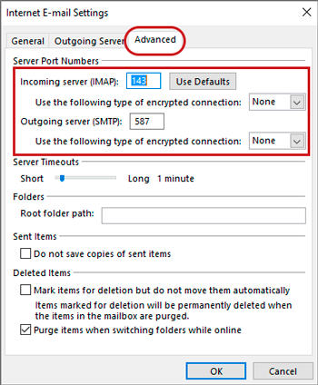 IMAP settings